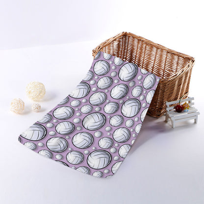 Purple And White Volleyball Print Towel