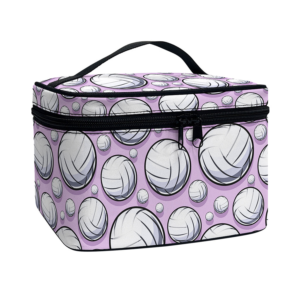 Purple And White Volleyball Print Travel Makeup Bag