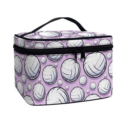 Purple And White Volleyball Print Travel Makeup Bag