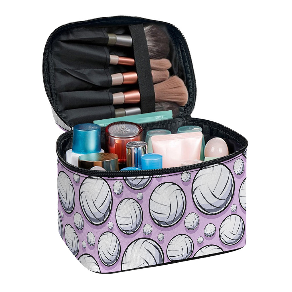 Purple And White Volleyball Print Travel Makeup Bag