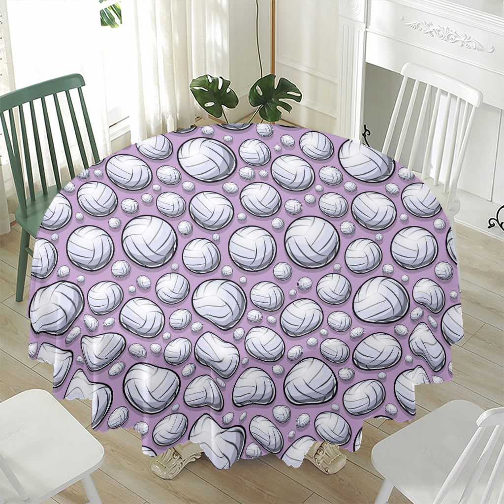 Purple And White Volleyball Print Waterproof Round Tablecloth
