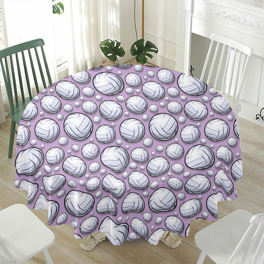 Purple And White Volleyball Print Waterproof Round Tablecloth