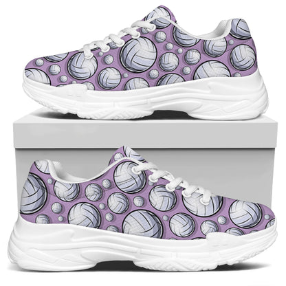 Purple And White Volleyball Print White Chunky Shoes