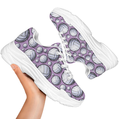 Purple And White Volleyball Print White Chunky Shoes