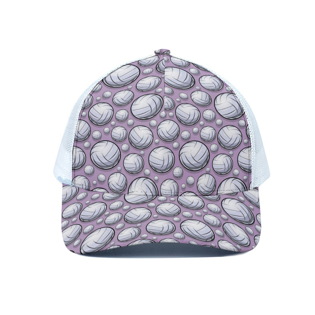 Purple And White Volleyball Print White Mesh Trucker Cap