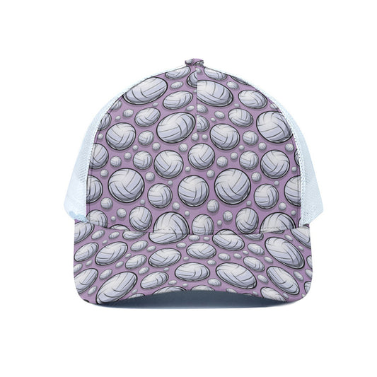 Purple And White Volleyball Print White Mesh Trucker Cap