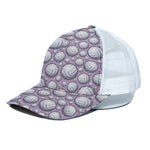 Purple And White Volleyball Print White Mesh Trucker Cap