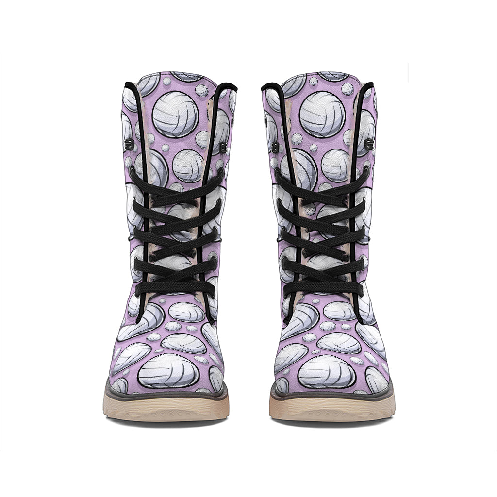 Purple And White Volleyball Print Winter Boots