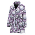 Purple And White Volleyball Print Women's Bathrobe