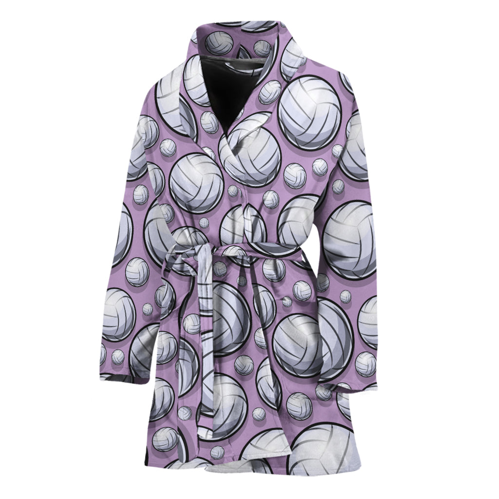 Purple And White Volleyball Print Women's Bathrobe