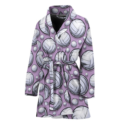 Purple And White Volleyball Print Women's Bathrobe