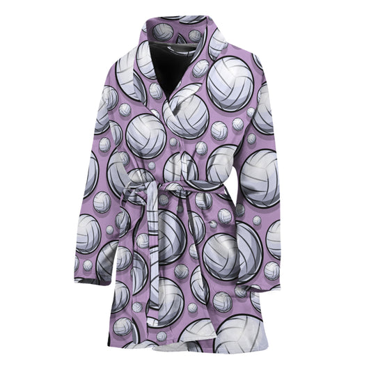 Purple And White Volleyball Print Women's Bathrobe
