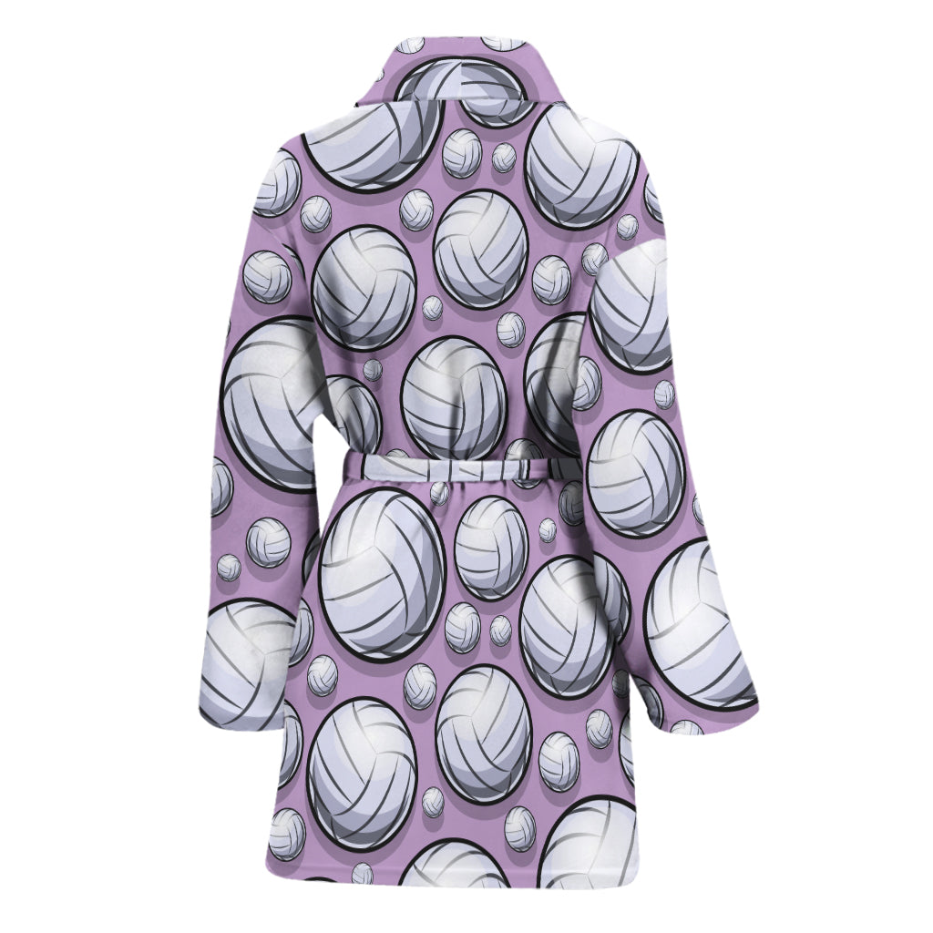 Purple And White Volleyball Print Women's Bathrobe