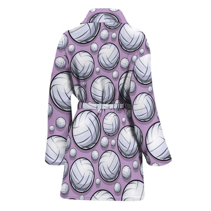 Purple And White Volleyball Print Women's Bathrobe