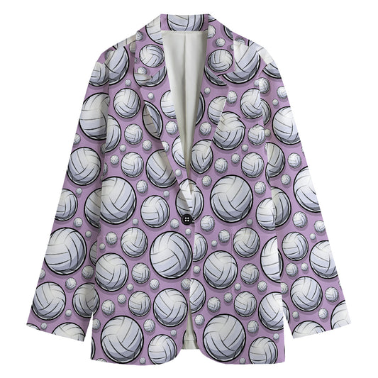 Purple And White Volleyball Print Women's Blazer