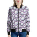 Purple And White Volleyball Print Women's Bomber Jacket