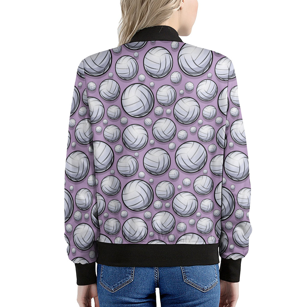 Purple And White Volleyball Print Women's Bomber Jacket