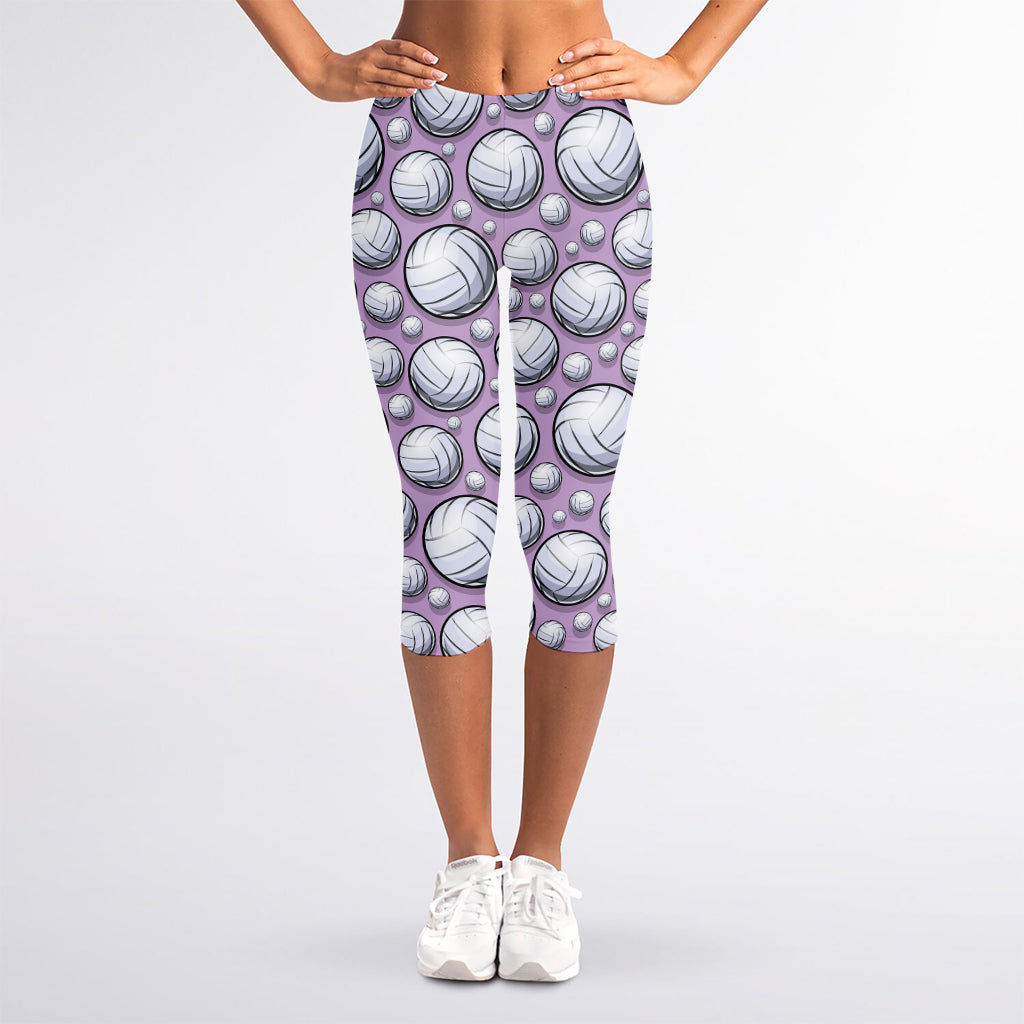 Purple And White Volleyball Print Women's Capri Leggings