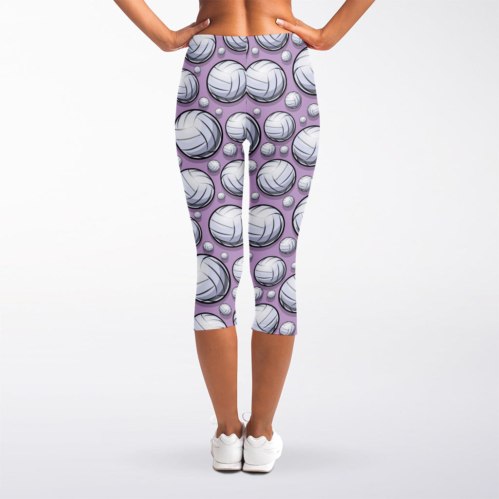 Purple And White Volleyball Print Women's Capri Leggings