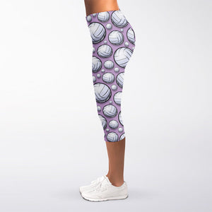 Purple And White Volleyball Print Women's Capri Leggings
