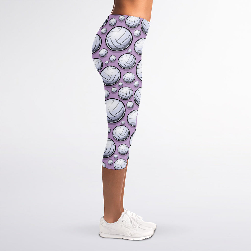 Purple And White Volleyball Print Women's Capri Leggings