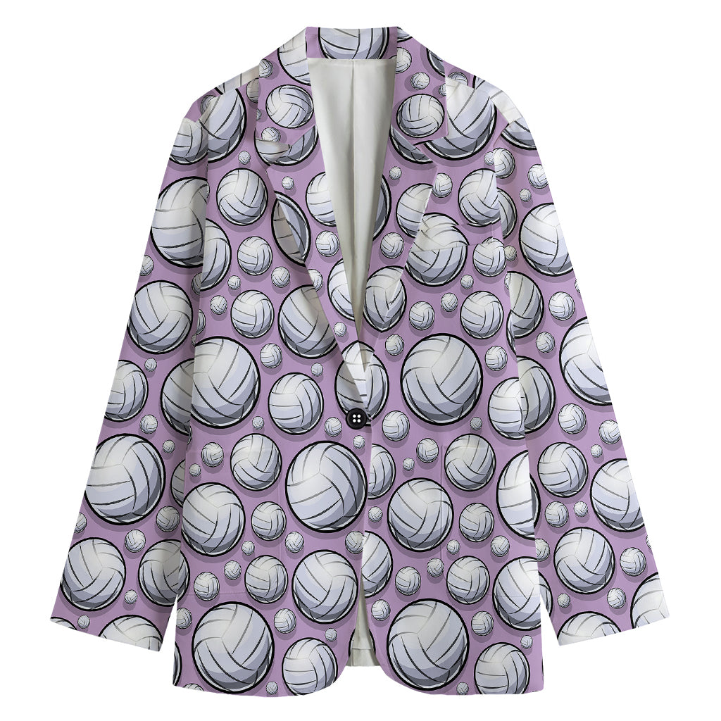 Purple And White Volleyball Print Women's Cotton Blazer
