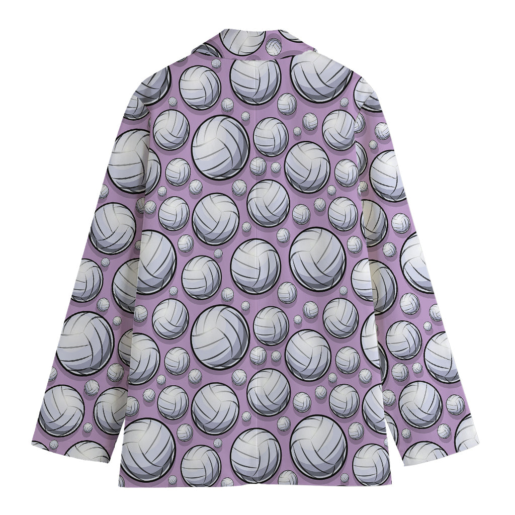 Purple And White Volleyball Print Women's Cotton Blazer
