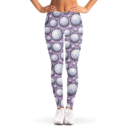 Purple And White Volleyball Print Women's Leggings