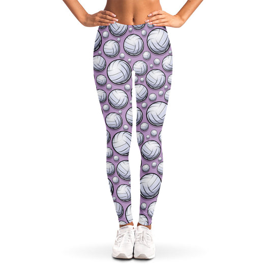Purple And White Volleyball Print Women's Leggings