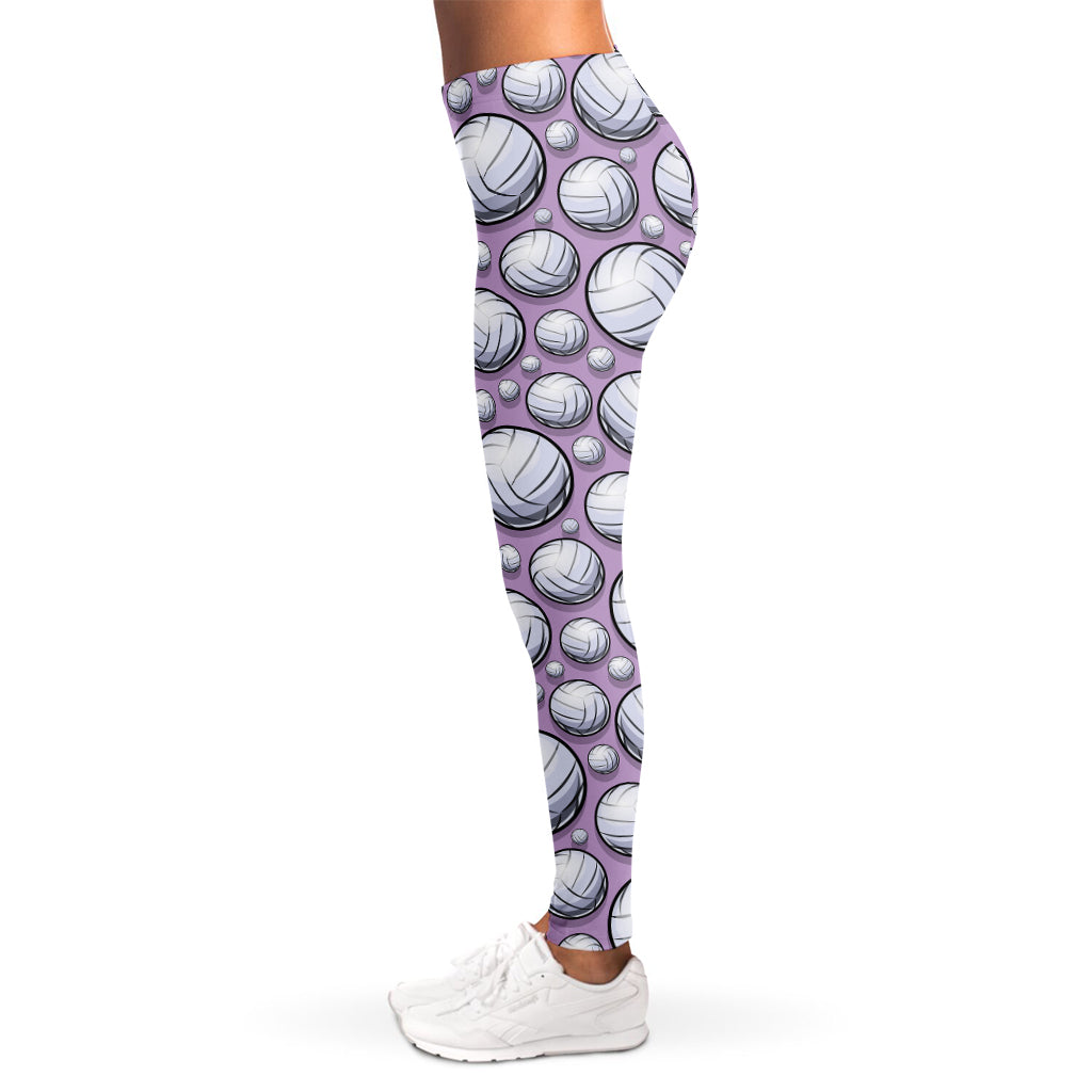 Purple And White Volleyball Print Women's Leggings