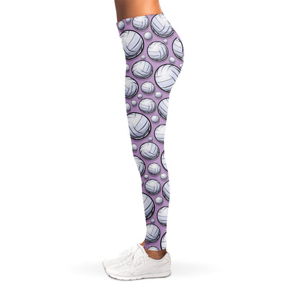Purple And White Volleyball Print Women's Leggings
