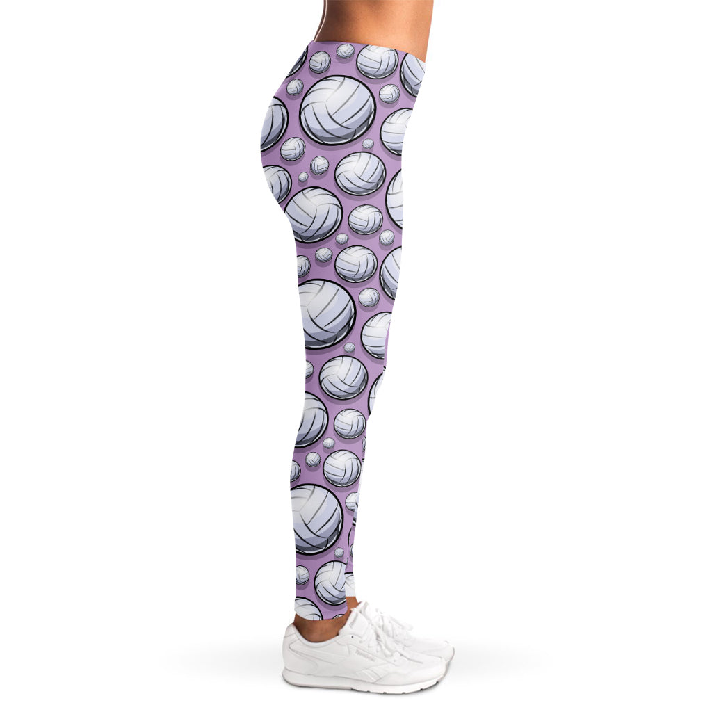 Purple And White Volleyball Print Women's Leggings