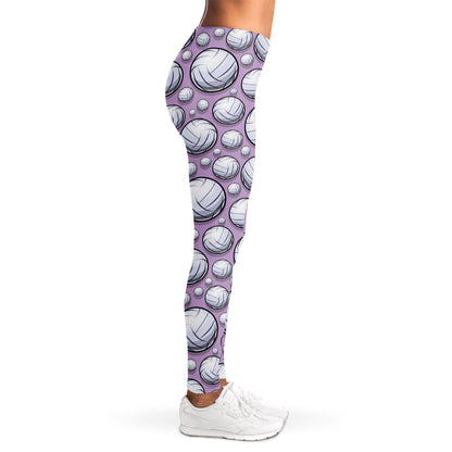 Purple And White Volleyball Print Women's Leggings