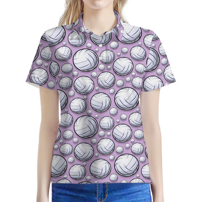 Purple And White Volleyball Print Women's Polo Shirt