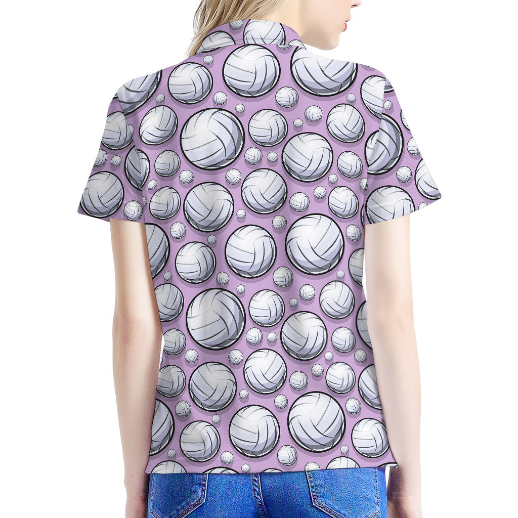 Purple And White Volleyball Print Women's Polo Shirt