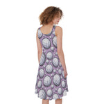 Purple And White Volleyball Print Women's Sleeveless Dress