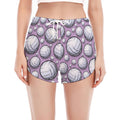 Purple And White Volleyball Print Women's Split Running Shorts