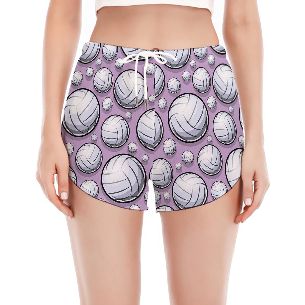 Purple And White Volleyball Print Women's Split Running Shorts