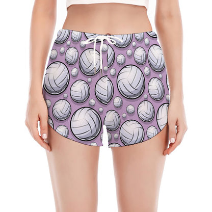 Purple And White Volleyball Print Women's Split Running Shorts