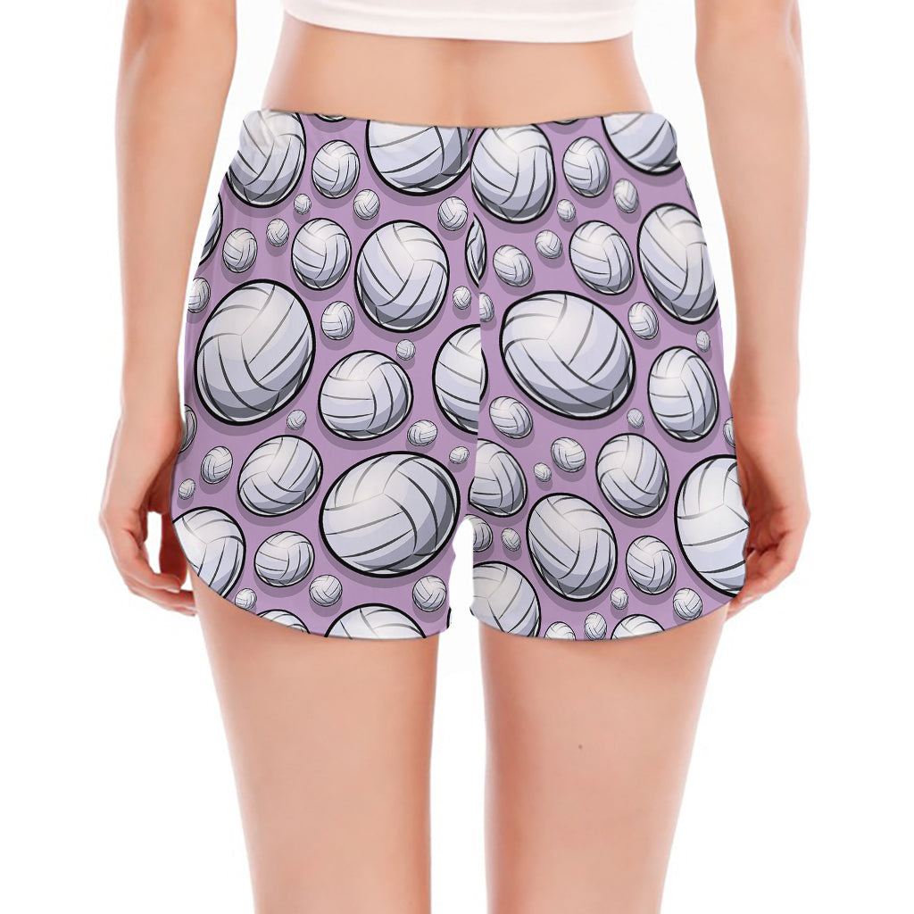 Purple And White Volleyball Print Women's Split Running Shorts