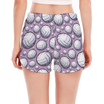Purple And White Volleyball Print Women's Split Running Shorts