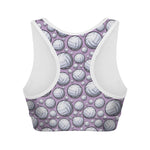 Purple And White Volleyball Print Women's Sports Bra