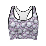 Purple And White Volleyball Print Women's Sports Bra