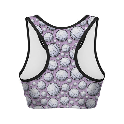 Purple And White Volleyball Print Women's Sports Bra