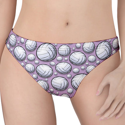 Purple And White Volleyball Print Women's Thong