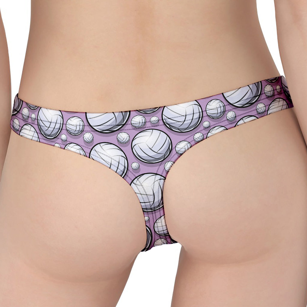 Purple And White Volleyball Print Women's Thong