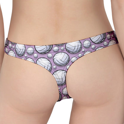 Purple And White Volleyball Print Women's Thong