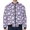 Purple And White Volleyball Print Zip Sleeve Bomber Jacket