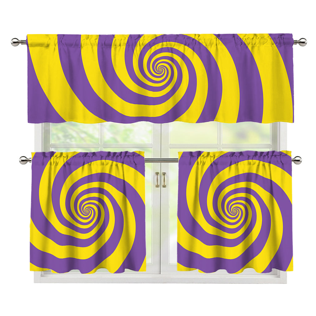 Purple And Yellow Spiral Illusion Print 3 Piece Kitchen Curtains