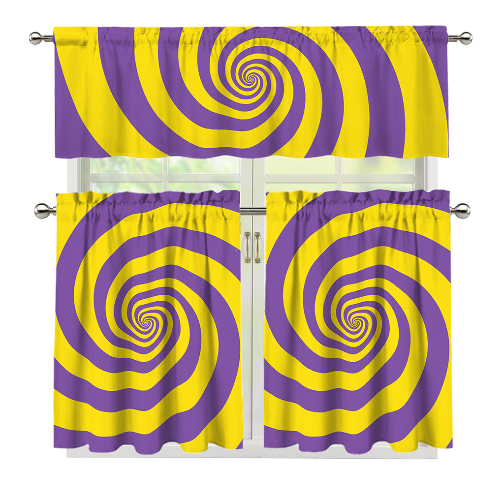 Purple And Yellow Spiral Illusion Print 3 Piece Kitchen Curtains